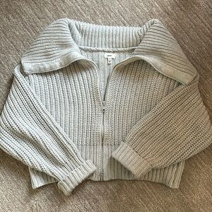 Aerie Gray Zip-Up Sweater